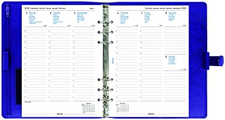Filofax Finsbury Organizator, A5 veličine, plava - tradicionalna zrnata koža, šest prstenova, dnevnik kalendara u sedmici, višejezični, 2022, 5,75 inča x 8,25 inča