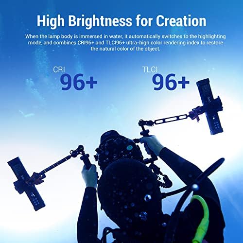 Godox WT40R RGBWW podvodno ronilačko svjetlo, CRI 96+ TLCL 96 +, CCT 1800K-10000K, 37 FX modovi, HSI 36000 boja, kontrola aplikacija, 0% ~ zatamnjena LP68 / 40m vodootporna LED video svjetlost, za Vlogging, Snorkel, Surfanje