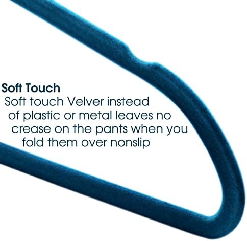 Elama Početna 30 komada Velvet Slim profil Teška vješalica osjetila od nehrđajućeg čelika okretne kuke u plavoj boji