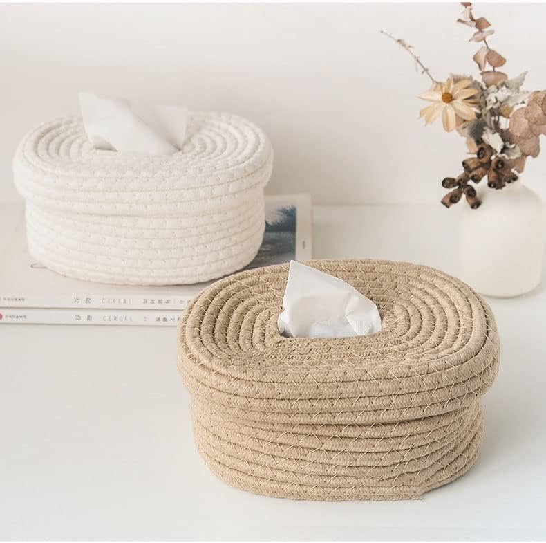 Jednostavno japanski stil posteljina tkiva Mala pamučna konopska košara za pokrovu za pohranu kutija za punjenje tkiva Tkiva Box lagana ručno rađena pamučna posteljina kutije za spavaće sobe i urede