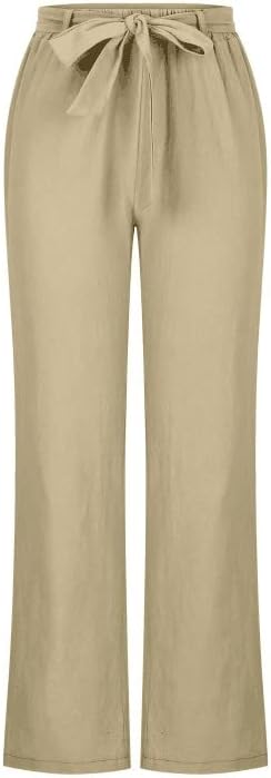 Ethia Ženske posteljine hlače široko nota elastične pantalone za strukne lakirane posteljine sa džepovima