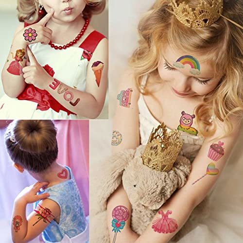 Tazimi 110kom Glitter privremene tetovaže za djevojčice, Glitter Princess Castle Rainbow privremene