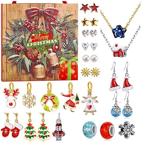 EMYYXX Božićni ukrasi poklon kalendar odbrojavanja Advent ogrlica slijepa kutija naušnice prijenosni