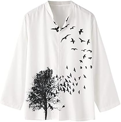 Beibeia Muške V V CACT-up Henley majice, pamučni pamučni posteljina leptir za crtanje dugih rukava Ležerne prilike za muške