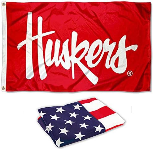 Nebraska Huskers Script Huskers Zastava i SAD 3x5 set zastava