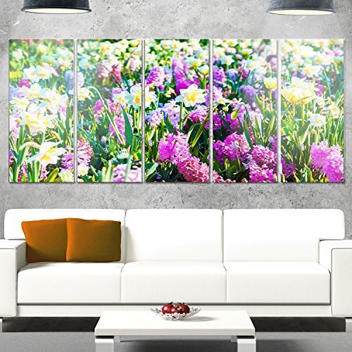 Designart MT14597 - 401 prolećno cveće u parku Keukenhof - moderna cvetna metalna zidna umetnost, ljubičasta,