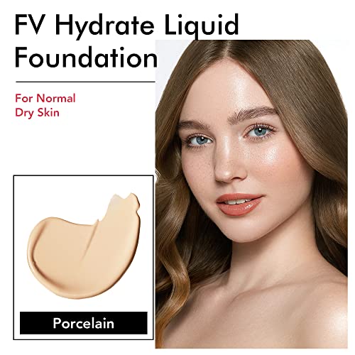 FV Dewy Liquid Foundation Makeup, Kontrola ulja vodootporna dugotrajna šminka za normalno & suha koža, lagana srednja pokrivenost, veganska & amp; Bez Crultyja, porcelan, 30ml