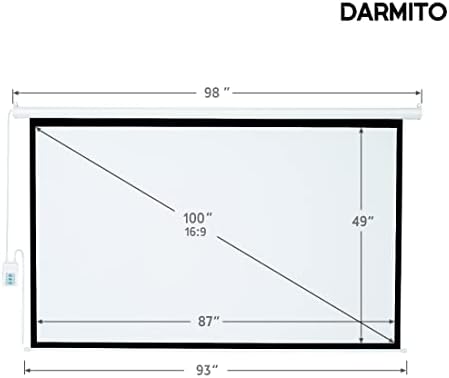 Darmito 100 16: 9 Električni zaslon projektora sa daljinskim upravljačem, Full HD 3D 4K mat bijeli +1 dobitak,