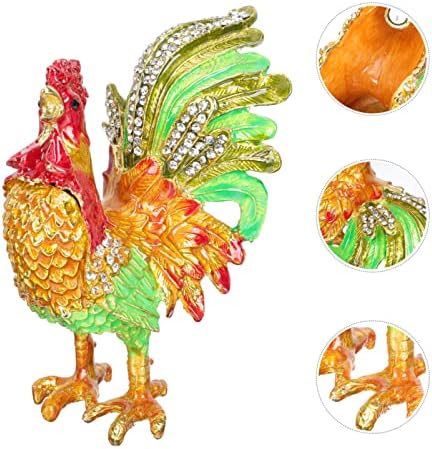 Happyyami Rooster Decor Rooster TRINKET kutija Emajlirani nakit Box Feng Shui Kolekcionarske figurice