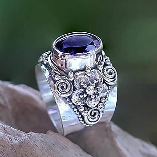 Prstenovi za žene 2023 rođendanski pokloni AMETHYST nakit retro poklon prsten tajlandski prsten lično srebrni cvjetovi prstenovi
