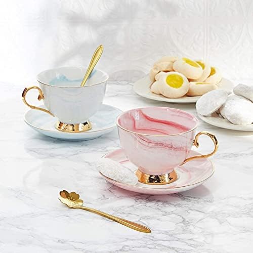 Trodelni plavi mermer čaj i tanjurni poklon za 1, 7 oz za čaj sa zlatnim kašikom