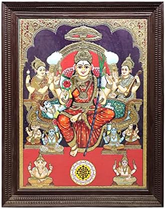 Egzotična Indija 43 x 55 slika boginje Rajarajeshwari Tanjore / tradicionalne boje sa 24k zlatom