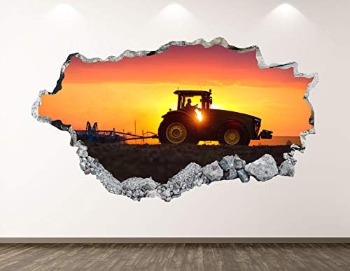Zapadni planinski traktor zalazak sunca Zidna naljepnica Umjetnički dekor 3D Smašena farma naljepnica za kamione Mural Dječje sobe Custom Poklon BL126