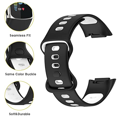 eiEuuk Sport Band kompatibilan sa Fitbit Charge 5 Smartwatch dodatkom, šavovima u boji dizajn Meki Silikonski sat remen narukvice Narukvica zamjena za Charge5 Žene Muškarci, crno bijela