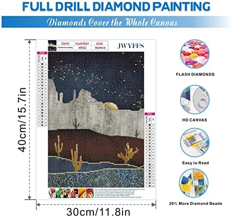 Jwyffs 4 Pack DIY 5D dijamantski komplet za slikanje, kaktus Diamond umjetnička slika, mjesec dijamantski slikanje za opuštanje i kućni zid Dekor rhinestone slika 12 x 16 inča s alatima