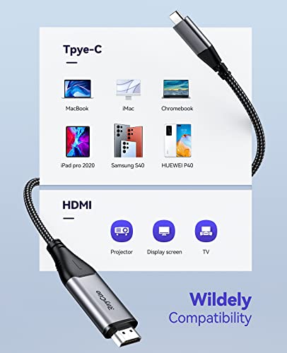 Raycue USB C do HDMI kabela 6,6ft USB tip C u HDMI kabel za kućni ured, Thunderbolt 3 kompatibilan