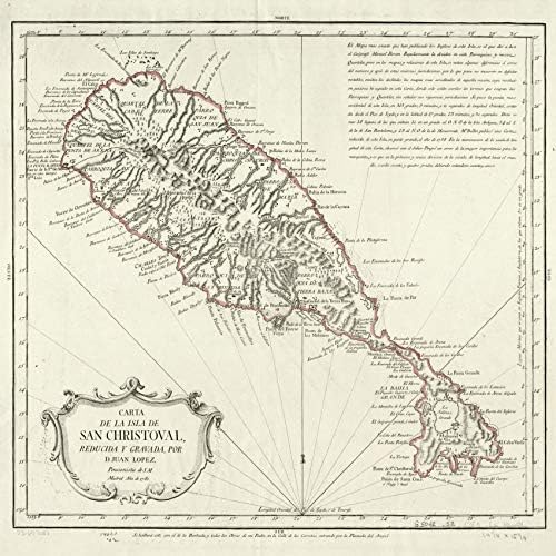 1780 karta| Saint Kitts / Carta de la isla de San Christoval, veličina karte: 24 inča x 24 in