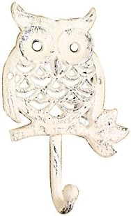 Ručno izrađeni nautički dekor bijelog lijevanog željeznog sova kuka 6 - rustikalna zidna kuka - ukras sove za dom