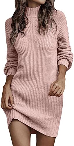 Ženska turtleneck džemper haljina jesen zimski rebrasti pleteni plemen pulover, casual preveliki