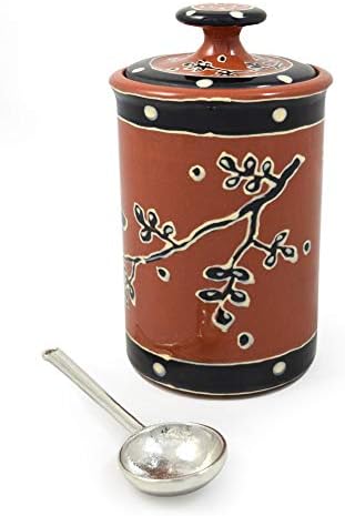 Američki ručni Kuhinjski kanister od keramike Terra Cotta sa kašikom za kositar, motiv Blackbird