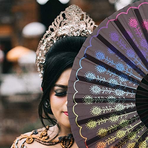KESYOOO Chinese Decor Hand Folsing Fan PAIN uzorak sklopivi ventilator Drveni kineski japanski vintage ukrasni ručni ventilator za Valentines dan vjenčanog plesa