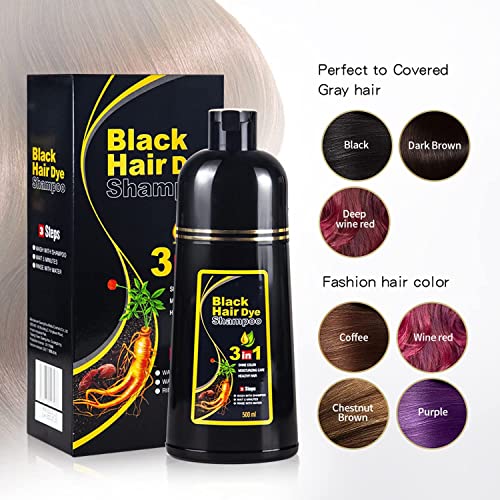 Dqswko šampon za bojenje kose 3 u 1- prekrivanje sive boje, Instant Black šampon za bojenje kose, biljni Tamnosmeđi šampon za kosu trajno farbanje u nekoliko minuta za žene i muškarce