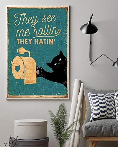 Personalizirani metalni znakovi za vani Velika crna mačka lijepa stražnjica metalni Poster-kupaonica smiješni zid za kupaonicu Umjetnost Citati zid za kupaonicu dekor metalni Poster d