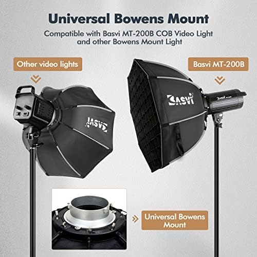BASVI BOS65 25.6 '' / 65cm Octagon Softbox sa saćenim rešetkom i 2 difuzornom krpom, brzom otpuštanju i sklopivim, kompatibilnim sa basvi mt-200b i drugim bowens kamerom za montiranje