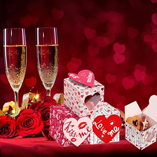 JQAQJU 28 PACK Valentines Danske kutije za obrade, kutije za srce, malene bombone za slatkiše, djeca s malim poklonima, coily ambalaža crno ružičasta