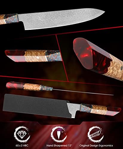 Huusk nadograđeni nož Japan Kitchen Caveman Knife Bundle sa reznim nožem za kuvanje ili profesionalnu upotrebu, Damask kuharski nož sa omotačem