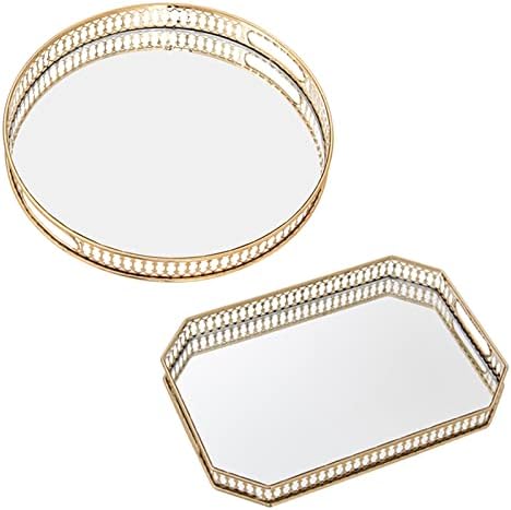 Yuzzi Siva ladica ogledala stakla metalna ladica za ispraznost, ukrasna ladica za parfem nakit šminke