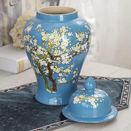 Keramički dekor đumbir jar sa poklopcem za kućni dekor hram jar cvijet vaza ukrasne staklenke za poklone za prijatelje i porodicu, plavo