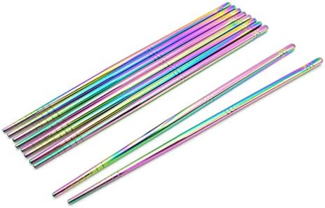 5 pari Rainbow 304 štapići za jelo od nerđajućeg čelika polirani višebojni štapići za višekratnu