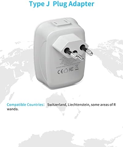 [3-Pack] Švicarski Adapter, Vintar tip J Adapter Švicarska sa 1 USB C,3 USB porta i 2 Američke utičnice, 6 u 1 Švicarski Adapter za nas u Švicarsku, Ruandu, Lihtenštajn