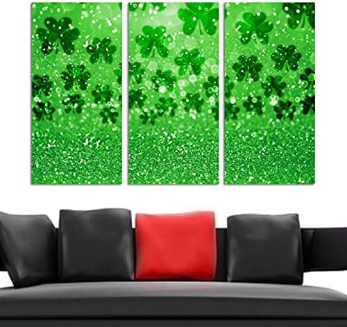 Zidna umjetnost za dnevni boravak, zeleni Glitter Sparkle Irski djeteline Shamrock uokvireni dekorativni uljni