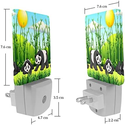 RODAILYCAY svjetlo-Sensing noćno svjetlo četiri pande u polju zelenog bambusa, 2 pakovanja