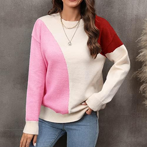 Dugi džemperi za žene Fall 2023 Trendy CrewNeck Klintni vrhovi boja Blok Mekani ugodan pulover džemper Jumper