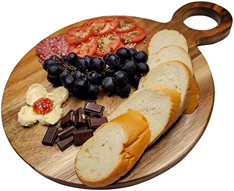 Elegantna ploča za punjenje, kora za pizzu od bagremovog drveta,daska za sečenje od 12, daska za sir, tanjir za hleb i krekere za serviranje i manja hrana pripremite se sa ručkom, okrugla