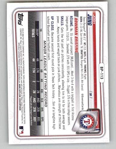 2020 Bowman izgledi Camo # BP-113 Josh Jung RC Rookie Texas Rangers MLB bejzbol trgovačka kartica