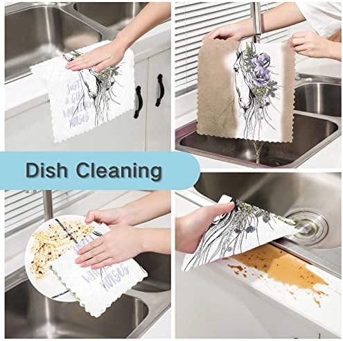 Kataku konja ljubičasta cvjetna kuhinjska krpa za suđe za pranje za pranje krpe za čišćenje krpe ručnici za suđe mikrofiber krpe za rublje krpe posude za kuhinju, 6 paketa