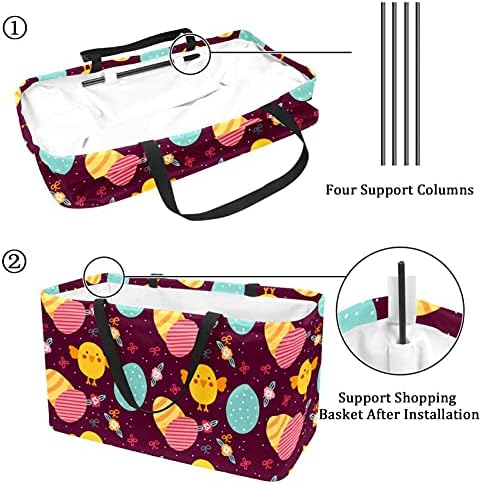 50L torbe za kupovinu slatka šarena uskršnja jaja Chick uzorak sklopiva kutija za kupovinu torba za namirnice sa ručkama, za višekratnu upotrebu