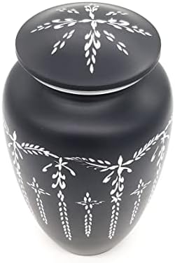 Inam's vrhunska kvaliteta crno-srebrne kremiranje za odrasle pepeo Pogrebnu URN pogodnu za groblje ili niša ukrašena ručno izrađenim izvanrednim umjetničkim djelima za do 230 kilograma / 300 kubičnih inča