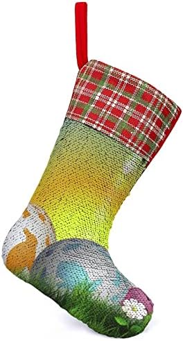 Koloful Uskršnja jaja Sequin Božićne praznične čarape Reverzibilna boja Promjena čarobnih zaliha za Xmas Tree Kamin Viseći čarape