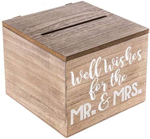 Drvena kutija za svadbenu karticu - rustikalni držač sa šarkim poklopcem za novac, koverte, poklon kartice, tuš kabine, obljetnice - ukrasna kutija za svadbe - 7,5h 7,5h 5,5