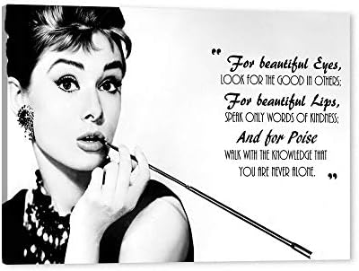 TIMUBA Hepburn canvas Wall Art, Hepburn for Beautiful Eyes Quote Poster Framed Wall Decor,