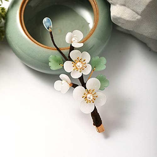 2kom slatke kineske kopče za kosu kineske cvjetne ukosnice biserne cvjetne dodatke Vintage bijele šljive