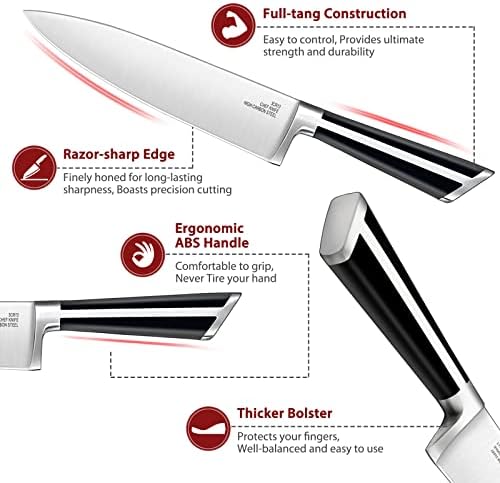 Setovi noža za kuhinju sa blokom, e-daleko 17-dijelni visokougljični kovani Set noža od nehrđajućeg čelika uključuje Chef Utility Paring odrezak nazubljeni hljeb Santoku nož za Oštrenje - Full Tang dizajn