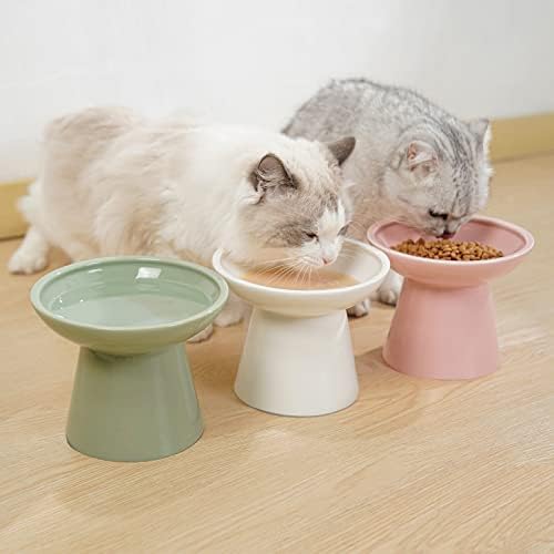 CEEFU Extra Wide Elevated Cat Bowls-keramička posuda za hranu za mačke 6.2 & # 34; posude za podignutu hranu za mačke uzdignute plitke posude za hranu za mačke, umor od brkova, bez olova i kadmijuma, 5 & # 34; dobra visina za ishranu mačaka, Bijela