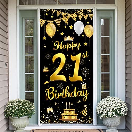 Baner za 21. rođendan, dekoracije za zabave od crnog zlata za 21. rođendan i baner za vrata za muškarce i žene,dekoracija za 21. rođendansku zabavu pozadina od ružičastog zlata