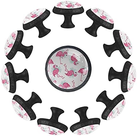 12 komada roze Flamingos stakleni gumbi za Komode, 1,37 x 1,10 u okruglom kuhinjskom ormariću za dečiju sobu za rasadnike kućne kancelarije